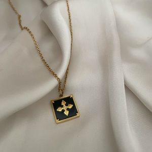 Gold Necklace with Black Acrylic Pendant